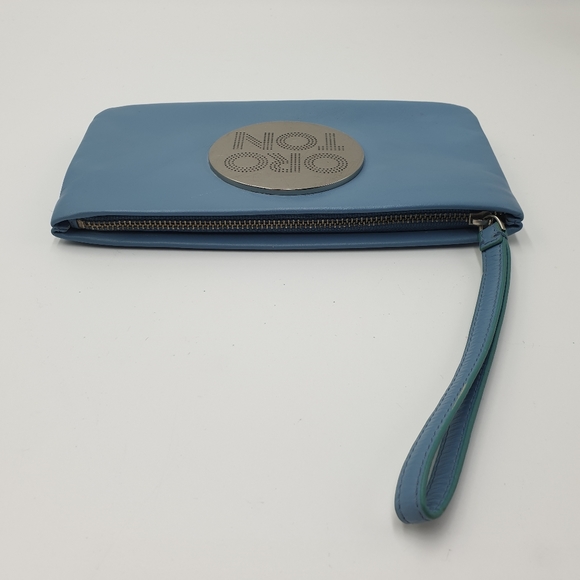 EXTRA 30% OFF🖤 Oroton Dusty Blue Leather Silver Logo Zip Top Pouch Wrislet - Picture 6 of 15